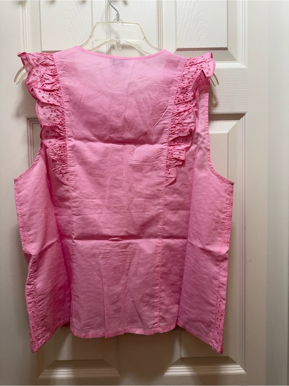 J. Crew Pink Eyelet Ruffle Flutter Sleeve Button-Front Top - Picture 2 of 3